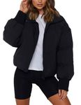 Sukany Women's Winter Casual Padded Full Zip Stand Collar Long Sleeve Puffer Jackets Coat Short Down Warm Quilted Jacket Black M