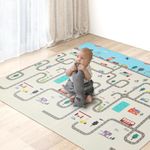 I BUY IT Baby Play Mat for Floor, Foldable Lightweight Foam Playmat Mat for Tummy Time, Double-Sided Padded XPE Crawl Mat for Toddlers - 200×180 cm (City Road and Bear Kite)