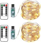 BXROIU 100LEDs Micro Fairy Lights 10 Meter Silver Wire with USB Remote Control 8 Program and Timing Dimming LED Lights for Party, Christmas, Wedding, Lighting Decoration Pack of 2 (Warm White)