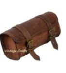 Genuine Leather Vintage Motorcycle 2 Strap Buckle Closure Tool Bag Brown Handlebar Sissy Bar Tool Pouch Roll Bags -10"