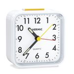 HERMIC Alarm Clocks Bedside Silent Non Ticking Battery Powered Travel Small Analogue Clock with Light Snooze Luminous Pointer for Bedroom Office Included Battery White [Energy Class A+++]