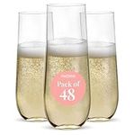48pk Stemless Plastic Champagne Flutes - 9 Oz | Clear Plastic Wine Glasses | Shatterproof Mimosa Bar Supplies | Disposable Cocktail Glasses | New Years Eve Party Supplies 2023