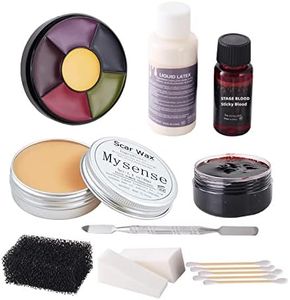 Mysense Liquid Latex Scar Wax SFX Makeup Kit for Fake Scars Wounds Burns With 6 Color Bruise Wheel Face Body Paint Stage Blood Coagulated Blood Gel and Spatula Sponges Q-tips