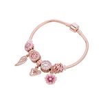 Luluadorn Women Rose Gold Angel Wing Charms Bracelet Snake Chain Clip Lock Bracelets for Mom Sister Birthday Gifts