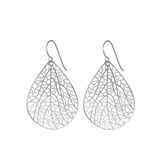 Filigree Dangle Earrings, Lightweight Teardrop Cutout on Hypoallergenic Pure Titanium Hooks (Metallic Silver)