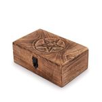 Samhita Handmade Mango Wood Pentagram Star Carved Jewelry Storage Box For Home Decor Accessories (Flame Work Finish)