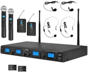 Pyle Upgraded Wireless Microphone System - 4-Channel, includes (2) Handheld Mics, (2) Beltpack, (2) Lavalier Mics & (2) Headset Mics-PDWM4350U.5