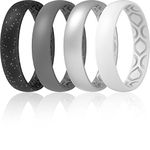 ThunderFit Women Breathable Air Grooves Silicone Wedding Ring Wedding Bands Anniversary Rings 4mm - 4 Rings (Black With Silver Glitter, Silver, Grey, White, 10.5-11 (20.6mm))