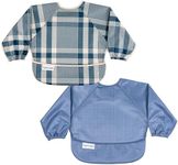 Tiny Twinkle Long Sleeve Bibs for Babies & Toddlers – 2 Pack Waterproof Smock Bibs for Eating – Machine Washable & Mess-Proof, Baby Feeding Essential & Shower Must-Have (Gingham Grid, 6-24M)