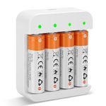 4 Pack Rechargeable 1.5V AA Size Lithium Batteries for Blink Camera, Long-Lasting Double A Battery 2600mWh with 2H Fast Charger (4-Bay Independent Slot)