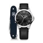 Victorinox Set Men’s Watch Alliance Ø 40 mm and Swiss Pocket Knife, Swiss Made, Analogue Quartz, Water-Resistant up to 100 m, Leather Strap, Black