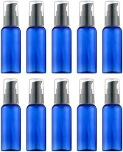 VIDELLY 10 Pieces Travel Pump Bottles for Toiletries 2oz Small Pump Bottles Clear Travel Bottle Plastic Empty Spray Bottle Dispenser With Black Cap For Lotion Cream Essential Oil,50ml Blue (Blue,