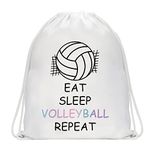 JYTAPP Volleyball Bags Eat Sleep Volleyball Repeat Drawstring Backpack Volleyball Player Gifts Volleyball Team Gifts (WHITE)