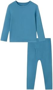 BambooBud Thermal Underwear for Kids Boys Long Sleeve Top and Bottom Pajama Set Soft Undershirts Johns Base Layer XXS-XL, Coronet Blue, Large