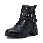 Vepose Women's Fall Combat Ankle Boots, Stylish Fashion Motorcycle Lace up Booties with Rivet, 919CA Black, Size 11 US-with Inside Zipper(CJY919CA black 11)