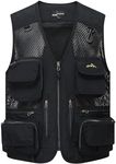 Flygo Men's Utility Cargo Vest Outdoor Fishing Safari Travel Work Photo Vest with Pockets, Black, Small