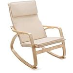 COSTWAY Relax Rocking Chair, Upholstered Wooden Rocker Lounge Chair with Removable Cushion, Modern Leisure Recliner Accent Armchair for Living Room, Bedroom, Nursery and Balcony (Beige)