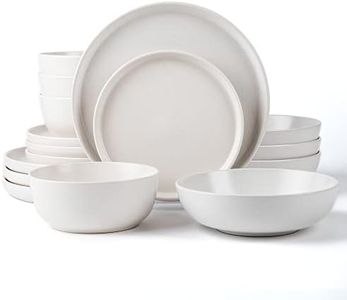 ARORA SKUGGA Round Stoneware 16pc Double Bowl Dinnerware Set for 4, Dinner Plates, Side Plates, Cereal Bowls, Pasta Bowls - Matte White (466077)