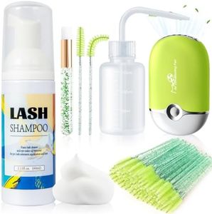 Buqikma Lash Shampoo 60ml - Lash Cleaning Kit Gentle Foam Eyelash Extension Cleanser USB Mini Lash Fan Rinse Bottle Mascara Brush Cleaning Brush Salon Lash Wash at Home Gift for Women Girls (Green)