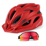 Odoland Adult Bike Helmet with Cycling Sunglasses,Bicycle Helmet Mountain Road Bike Cycling Certified Lightweight Adjustable Helmet for Men Women,Red