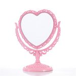 Bluelover Makeup Mirror 2 Side Comestic Rotat Stand Table Plastic Dresser Heart Shape Mirrors Cosmetic Tool-Pink