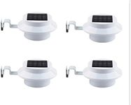 4 Pack White Solar Powered Gutter Lights Outdoor Decorative Waterproof Led Fence Lamp for Lighting Railing, Outside Wall, Deck, Garden, Path, Backyard, Sidewalk, Yard, Patio, No Drilling Installation