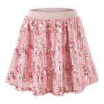 Rolanko Girls Sequin Skirt Elastic Waist Glitter Sparkly Skirt with Lining Shiny Skort for Kids Dance Party (Pink, 10-12)