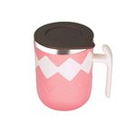 FunBlast Stainless Steel Unbreakable Tea Coffee Mug Double Wall Insulated with Handle and Lid, Wide Mouth Mug Keeps Beverages Hot & Cold (400 ML) (Pink)