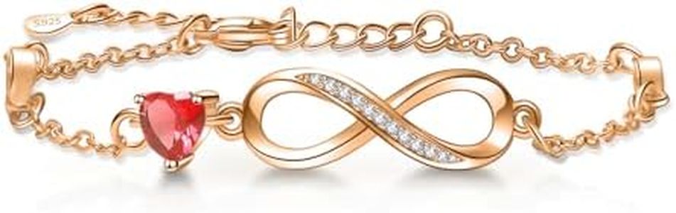 Tusuzik Bracelet Femme Argent 925, Bracelet Infini Coeur avec Plaqué Or Rose Bijoux Femme avec Zircone Réglable Cadeau pour Maman Épouse Fille Amie