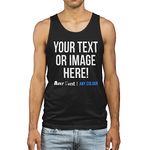 Personalised Text and Image Vest Mens Unisex Fit Custom Any Colour and Font Tank Top, M, Black