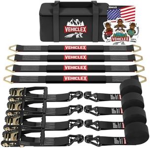 Vehiclex Car Tie Down Axle Straps 4 PCS Kit – Reinforced Axle Straps, Vinyl Coated Double J-Hooks with Clips, Heavy Duty Ratchet with Easy to Operate Length, 4 Velcro Loops