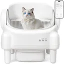Self Cleaning Litter Box,Open Top Automatic Litter Box with App Control for Multiple Cats, Safety Sensors Protection, Odor Control Includes 2 roll Liners,Large Waste Bin, Cream White
