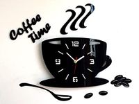 Orca Acrylic Coffee Cup Shape Wall Clock Antique Design, for Living Room, Bedroom Wall, Home and Office (Black)