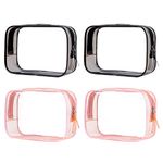 Clear Toiletry Bag,VASCHY 4 Pack Clear Water Resistant Wash Bag Fashion Transparent Cosmetic Bag Airline Carry on Makeup Bag for Women & Men(Black-Pink)