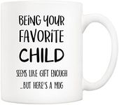 5Aup Funny Mother's Day and Father's Day Coffee Mug for Dad Mom, Being Your Favorite Child Christmas Cups for Dad from Daughter, Son, Kids - Birthday Gifts Idea for Parents 11 Oz