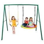 Trekassy 440lbs 2 Seat Swing Set, 1 Saucer Swing Seat and 1 Belt Swing Seat with Heavy Duty A-Frame Metal Swing Stand