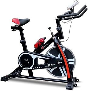 PowerMax Fitness BS-130 Spin Exercise Bike [8Kg Flywheel, Max User Weight 130kg, LCD Display, 3pc Crank, Bottle Holder, Anti-slip Pedals and Comfortable Seat] 1 Year Manufacturer Warranty, Black