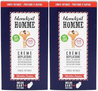 Blondépil Homme - Creme depilatoire homme sous la douche, Zone Intime, Rapide et Efficace, Adaptée aux peaux sensibles, Made in France, Inclus accessoire exfoliant, 100ml, lot de 2