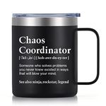 GINGPROUS Chaos Coordinator Gifts Insulated Coffee Mug, Unique Office Gifts Idea for Coworker Boss Lady Women, Thank You Appreciation Gifts for Teacher Coworker Wedding Office, 12oz Travel Mug, Black