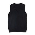 VERYCO Women's Vest Jumper Sweater Plain Sleeveless V Neck Pullover Knitted Tank Top (Black, UK 8-10 / Tag M)