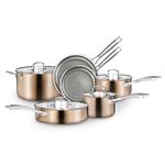 Country Kitchen Cookware Sets - 10 Pc. Pots and Pans Set, Tri-Ply Stainless Steel Mirror Polish Finish, Induction Compatible, Nonstick Coated Frying Pans (Rose Gold)