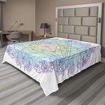 Ambesonne Ethnic Flat Sheet, Mandala Round with Geometry Element Metatron Cube Alchemy Theme, Soft Comfortable Top Sheet Decorative Bedding 1 Piece, Queen Size, Aqua Purple