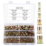 220 Pcs Rivet Nuts, Zinc Plated Carbon Steel Flat Head Threaded Insert Nutsert, M3 M4 M5 M6 M8 M10 Threaded Insert Rivet Nuts Assortment Set