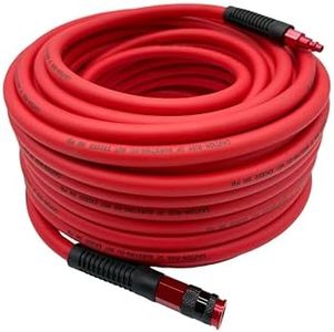 SYXQT Hybrid Air Hose 3/8-Inch x 100FT,300 PSI Heavy Duty Air Compressor Hose,Lightweight,Kink Resistant,All-Weather Flexibility with 1/4-Inch Swivel Solid Aluminum Quick Coupler and Plug,Red