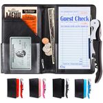 Black Server Books for Waitress Organizer - with Wine Opener, Server Book That Fits in Apron and Holds Receipts, Pocket Money and Guest Check, Waiter Book