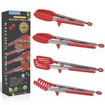 4in1 Silicone Cooking Kitchen Tongs Set, Non-Stick Stainless Steel BBQ Grilling Locking Food Tong/Pasta Tong/Spatula Tong for Oven Baking Salad Steak Vegetable Serving Tools Utensil Set