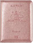 DEFWAY Passport Holder Travel Wallet - RFID Blocking Passport Cover for Men Women, Travel Accessories for Plane (Rose Gold)