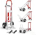 Aluminum 4 in 1 Convertible Hand Truck Dolly, 1000Lbs Capacity, Heavy Duty Folding Hand Truck Dolly Cart with Wheels 10" All-Terrain Tires, Hand Trucks for Logistics, Home, Office, School, Red