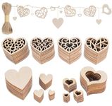 ilauke 550Pcs Wooden Hearts for Crafting, Unfinished Wooden Heart Embellishments, Mixed Small Wood Heart Slices Crafts for Wedding, Anniversary, Party Decoration, 1cm 1.5cm 2cm 3cm 4cm