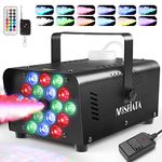 Smoke Machine, MOSFiATA Fog Machine with 18 RGB LED Lights Effect, 600W and 2300CFM Fog with 1 Wired Receiver and 2 Wireless Remote Controls, Perfect for Wedding, Halloween, Party and Stage Effect